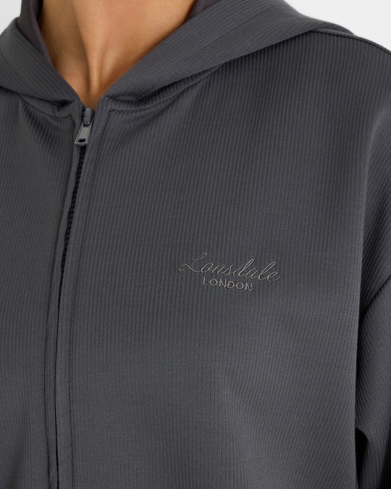 Lonsdale London Zip Through Rib Hooded Jumper - Charcoal 3 of 5