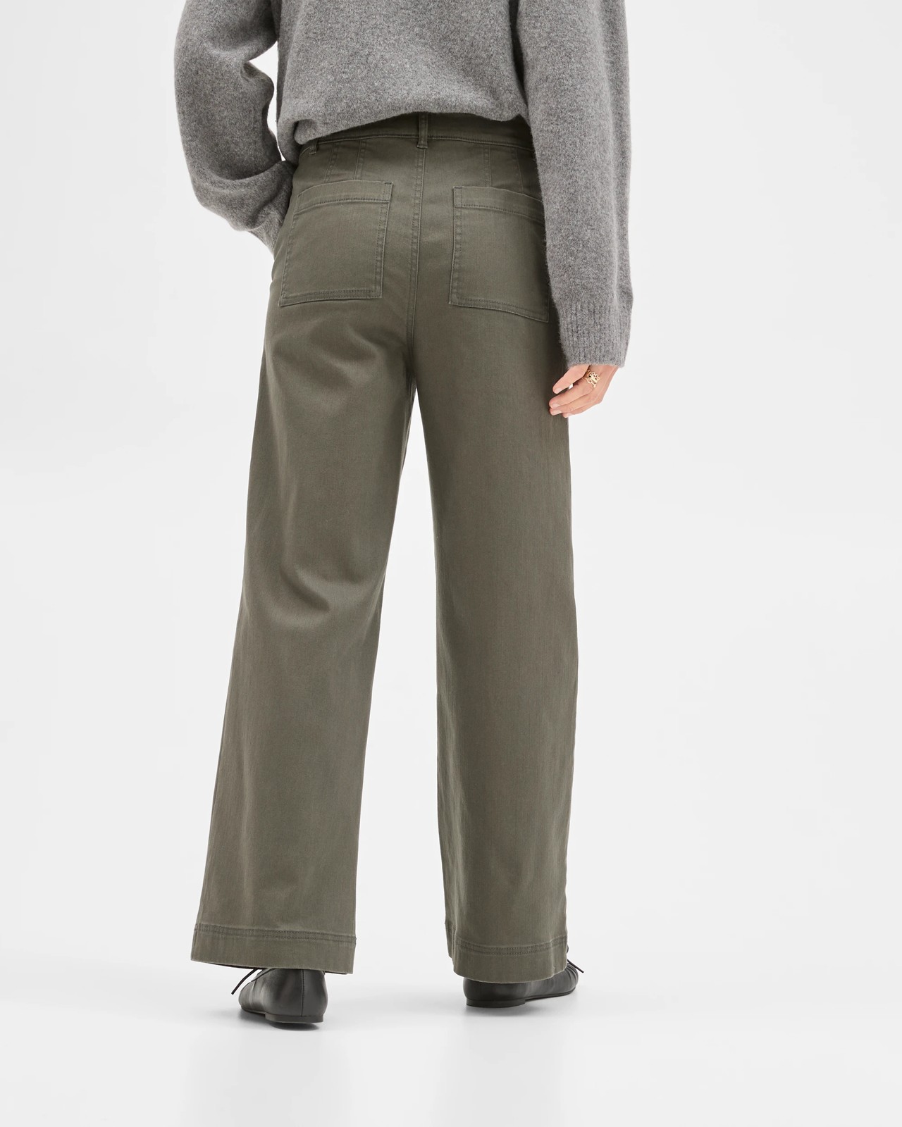 Australian Cotton Blend Stretch Twill Wide Leg Pants - Oregano 5 of 6