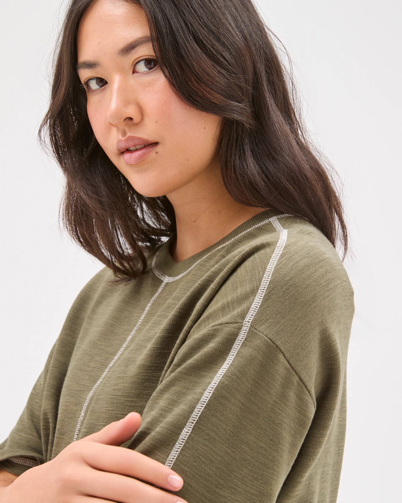 Textured T-Shirt with Contrast Seams - Warm Dust 4 of 5
