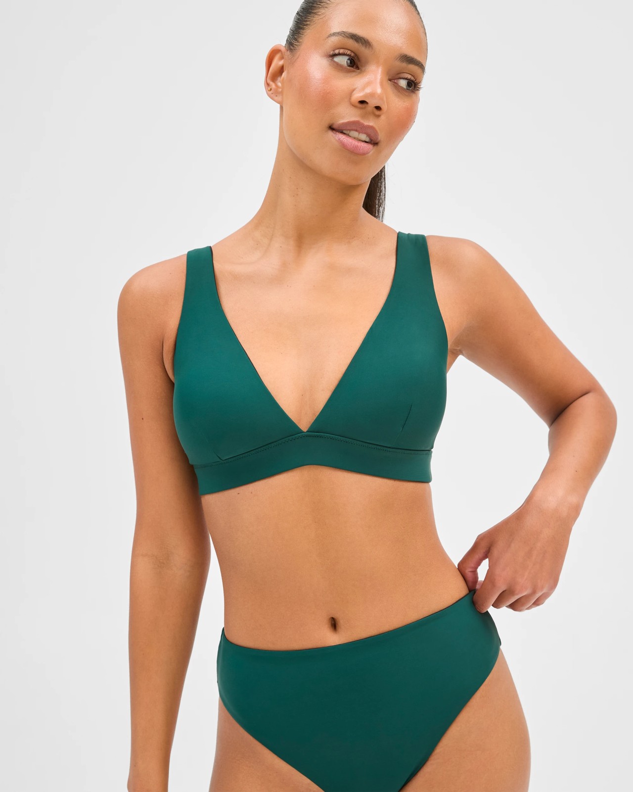 Resort Reversible V-Neck Matte Micro Swim Bikini Top - Black/Deep Forest 2 of 6