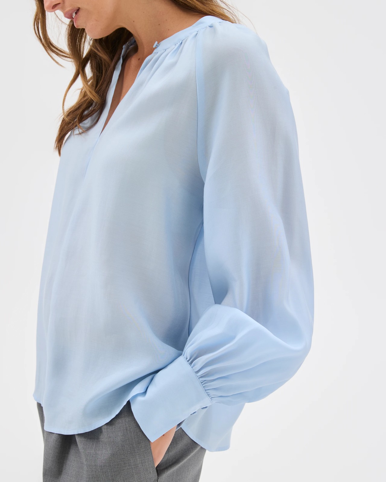 Preview Long Sleeve Tie Cuff Detail Blouse - Blue Mist 5 of 6