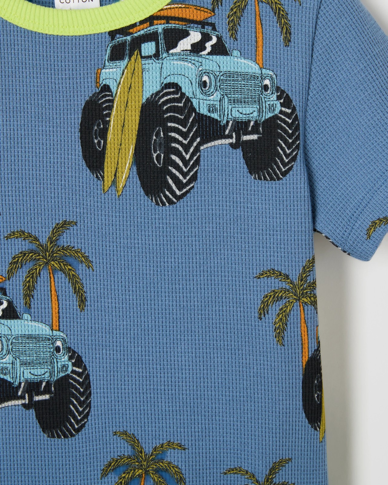 Organic Cotton Younger Boys Elevated Knit Waffle Pyjama Set - Multi Surf Van 6 of 6