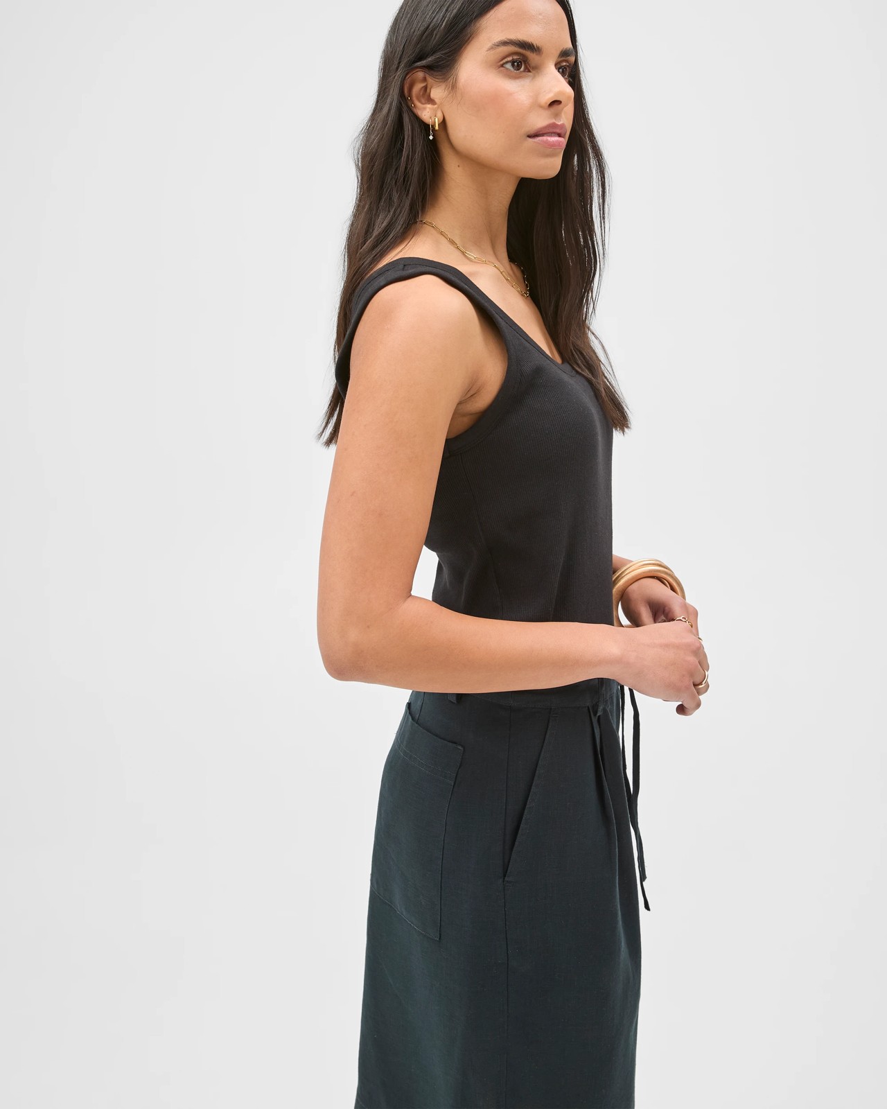 Australian Cotton Blend Scoop Neck Tank Top with Shelf Bra - Black 4 of 5