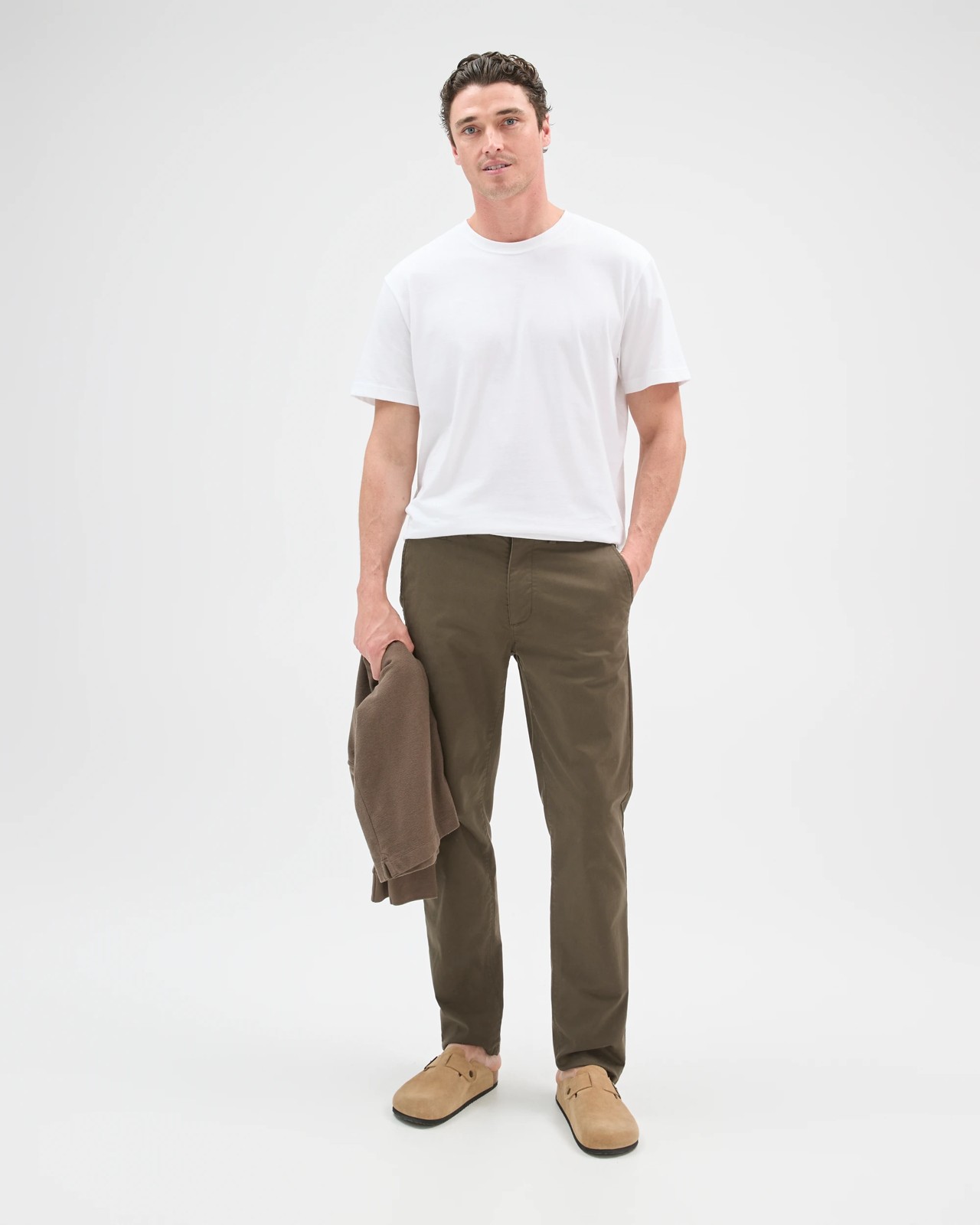 Australian Cotton Straight Chino Pants  - Olive 3 of 5