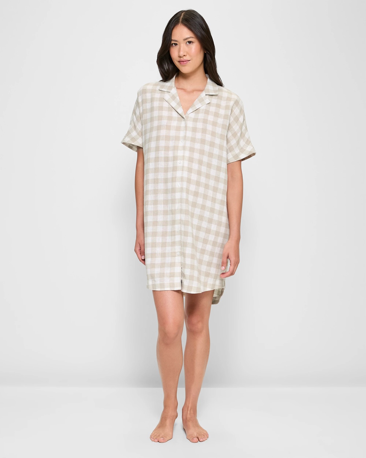 Linen Blend Short Sleeve Night Shirt 2 of 5
