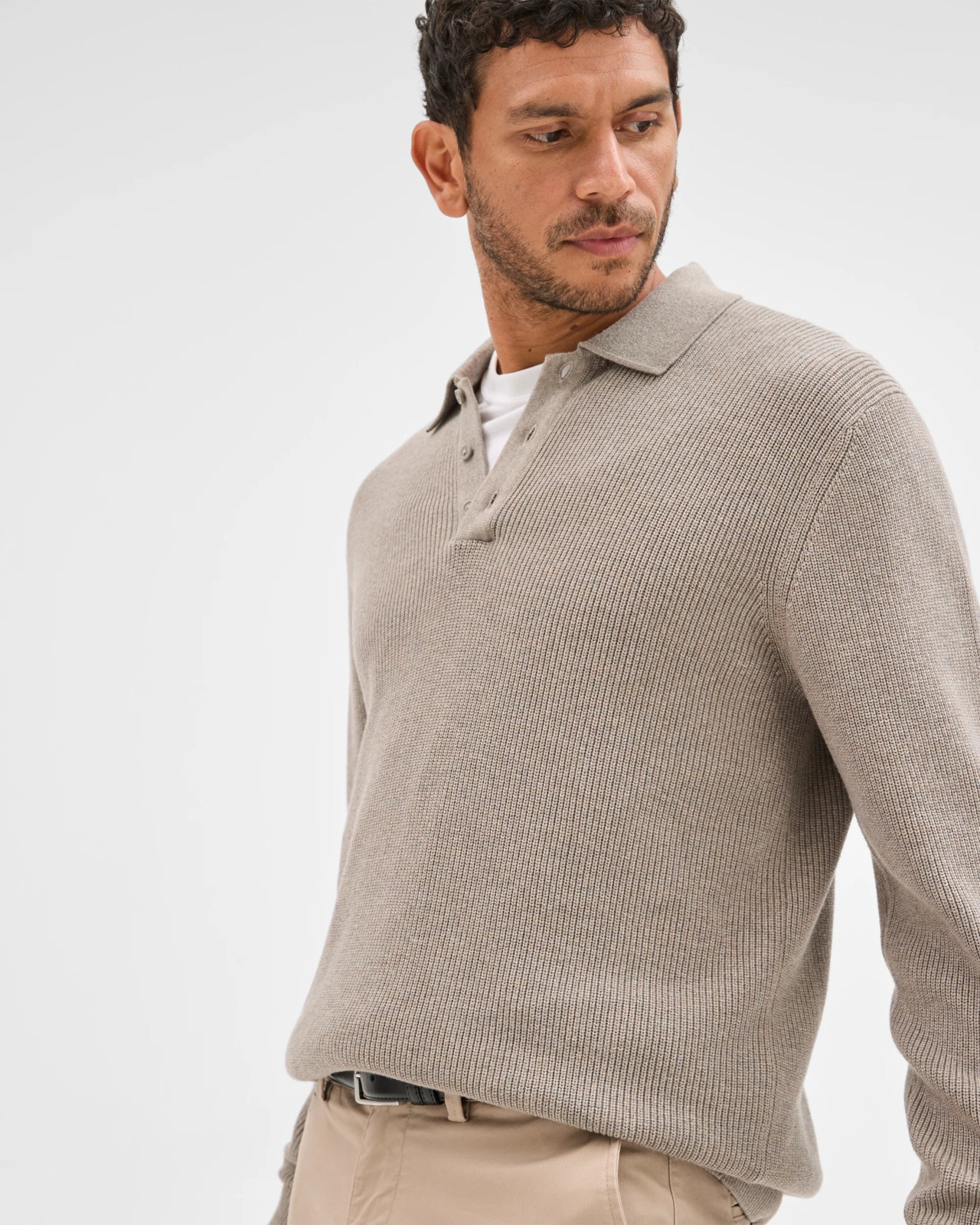 Australian Cotton Lightweight Long Sleeve Polo Neck Knit Sweater - Rock 3 of 6