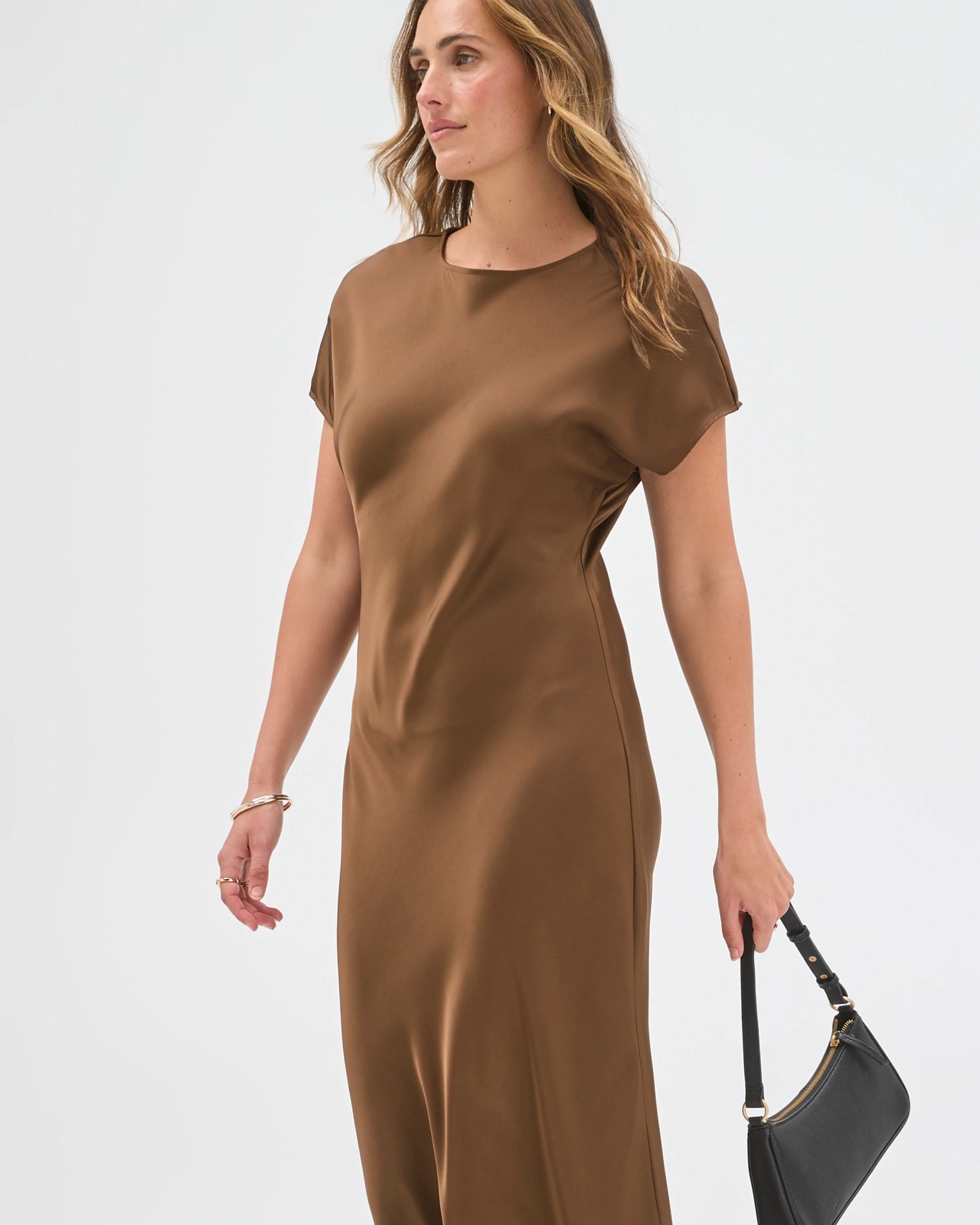 Preview Lace Trim Satin Midi Dress - Fall leaf 2 of 5