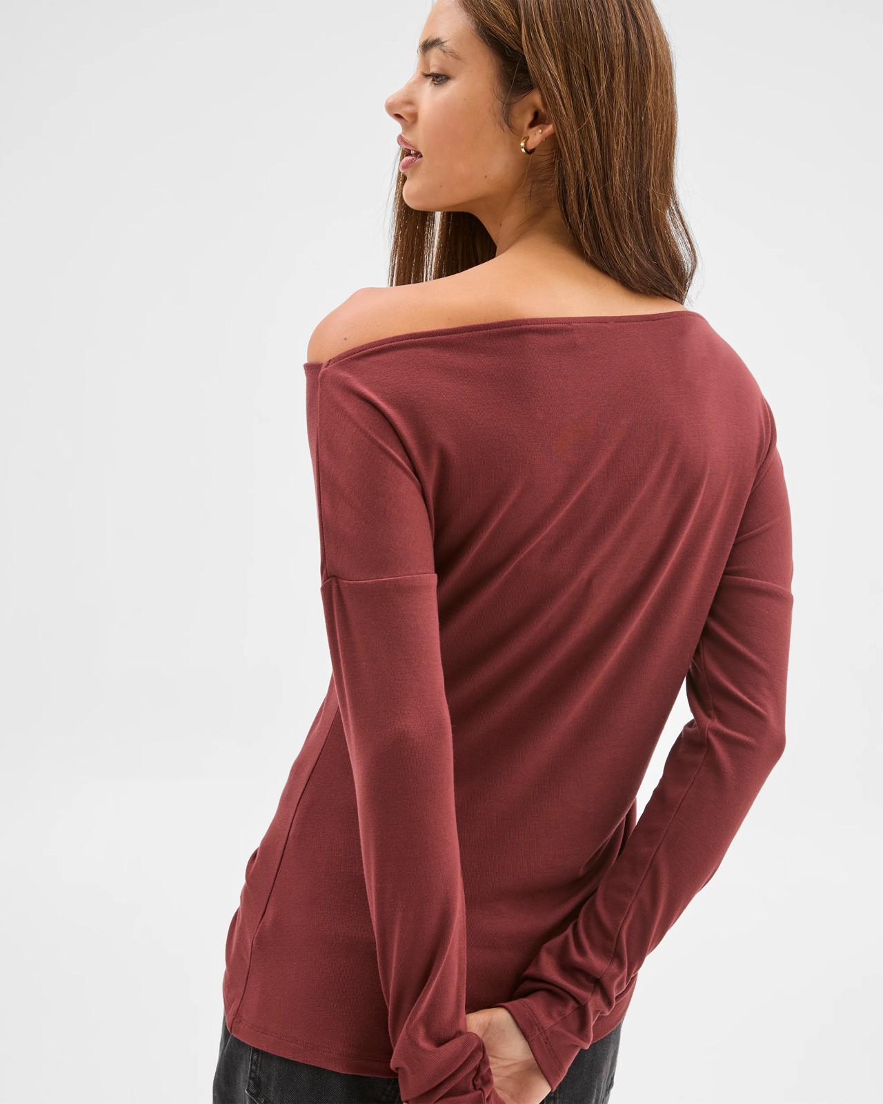 Lily Loves Asymmetrical Boat Neck Skivvy Top - Merlot Burgundy 5 of 5