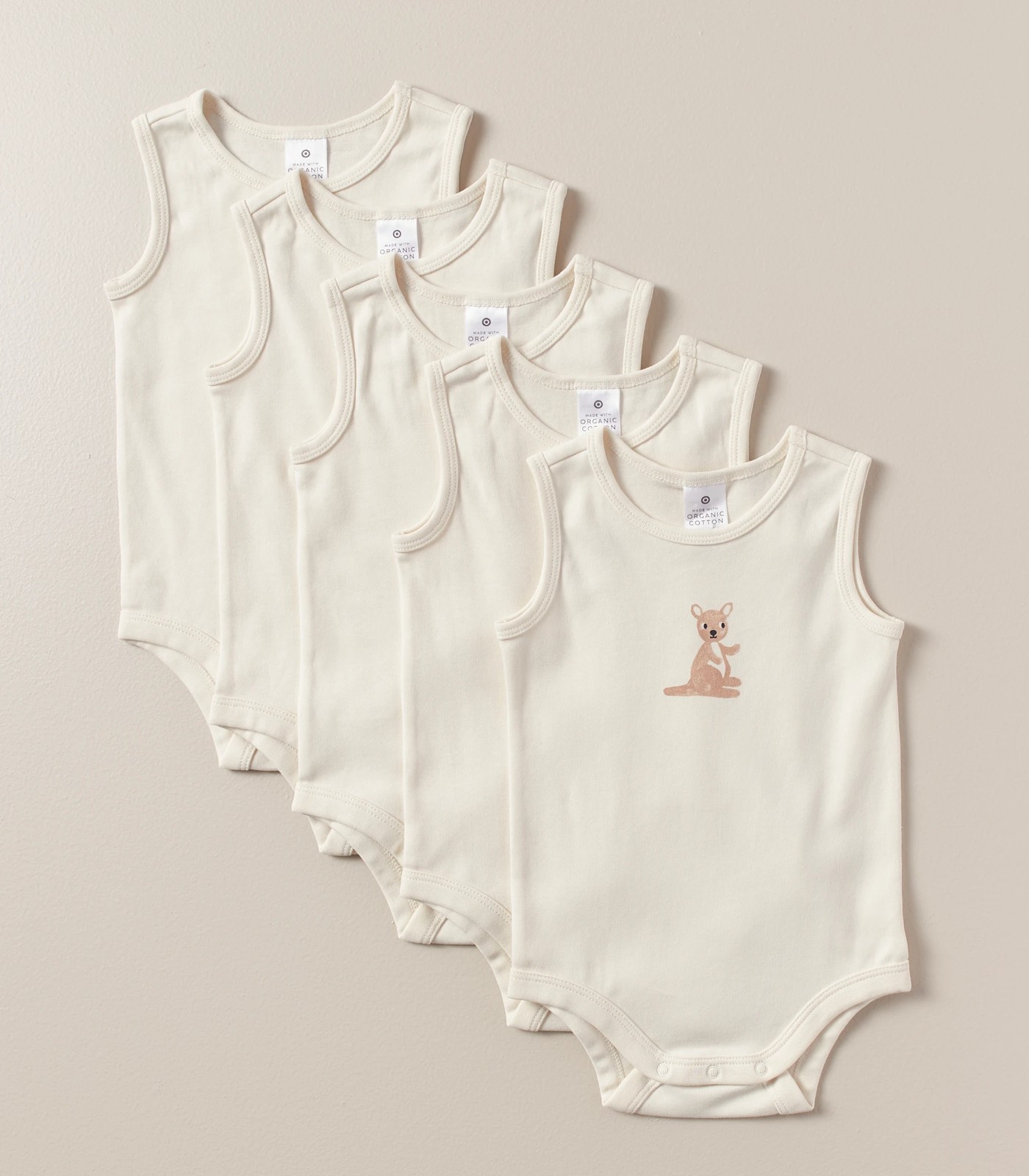 5 Pack Baby Organic Cotton Sleeveless Bodysuits - Australian Animal  Placement Print