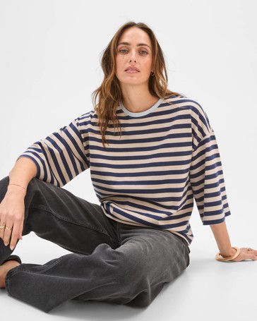 Australian Cotton 3/4 Length Wide Sleeve Boxy T-Shirt