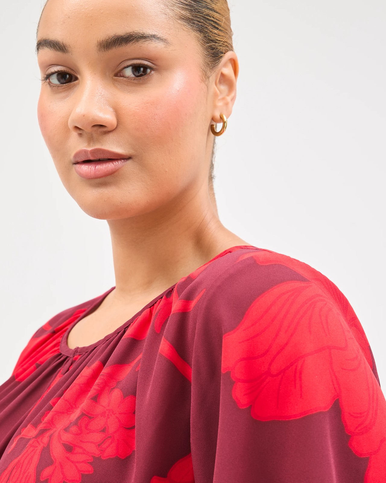 Plus Size Short Flutter Sleeve Ella Blouse - Chocolate Rose Flower 4 of 6
