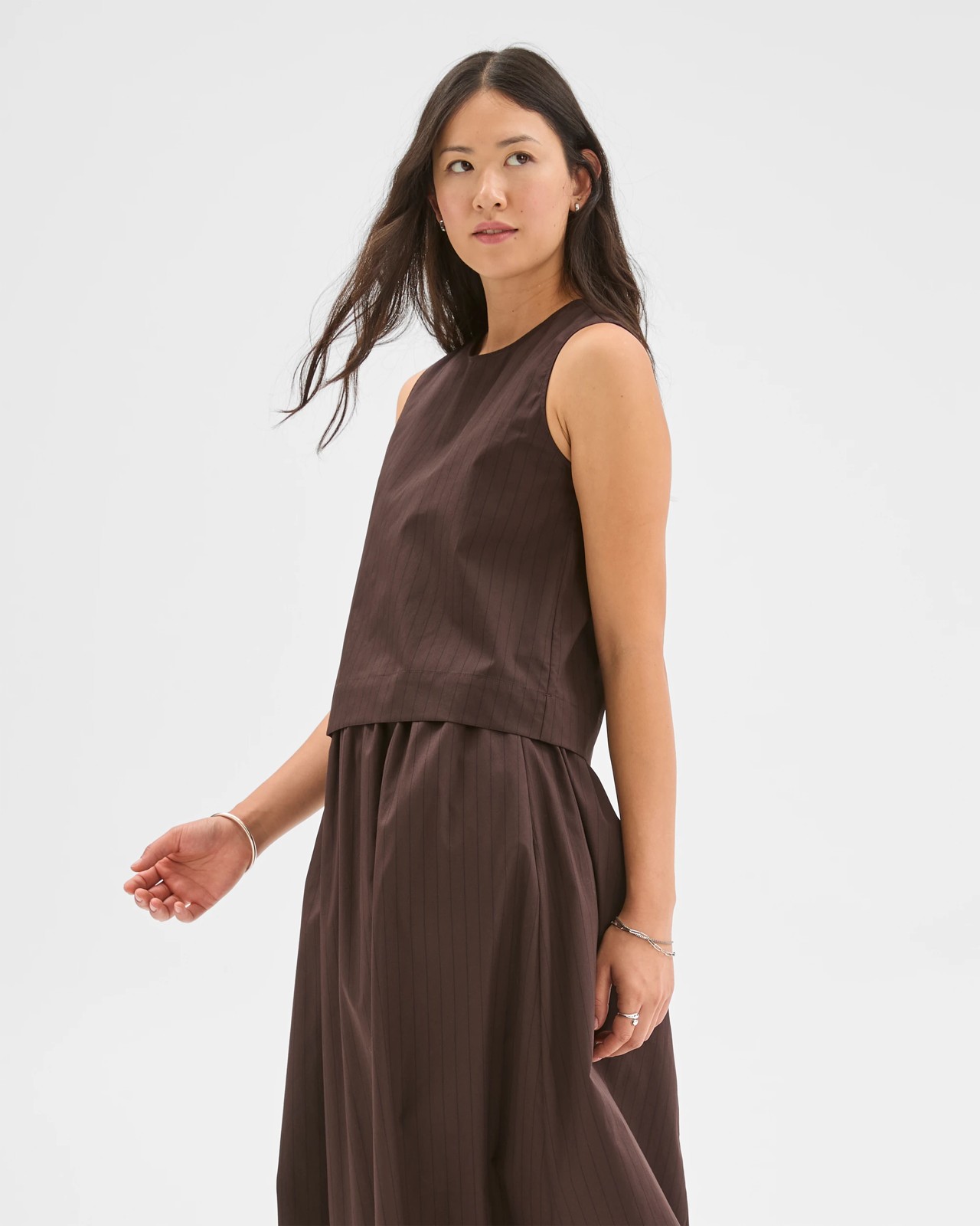 Preview Australian Cotton Sleeveless Tank Top - Chocolate Stripe 4 of 6