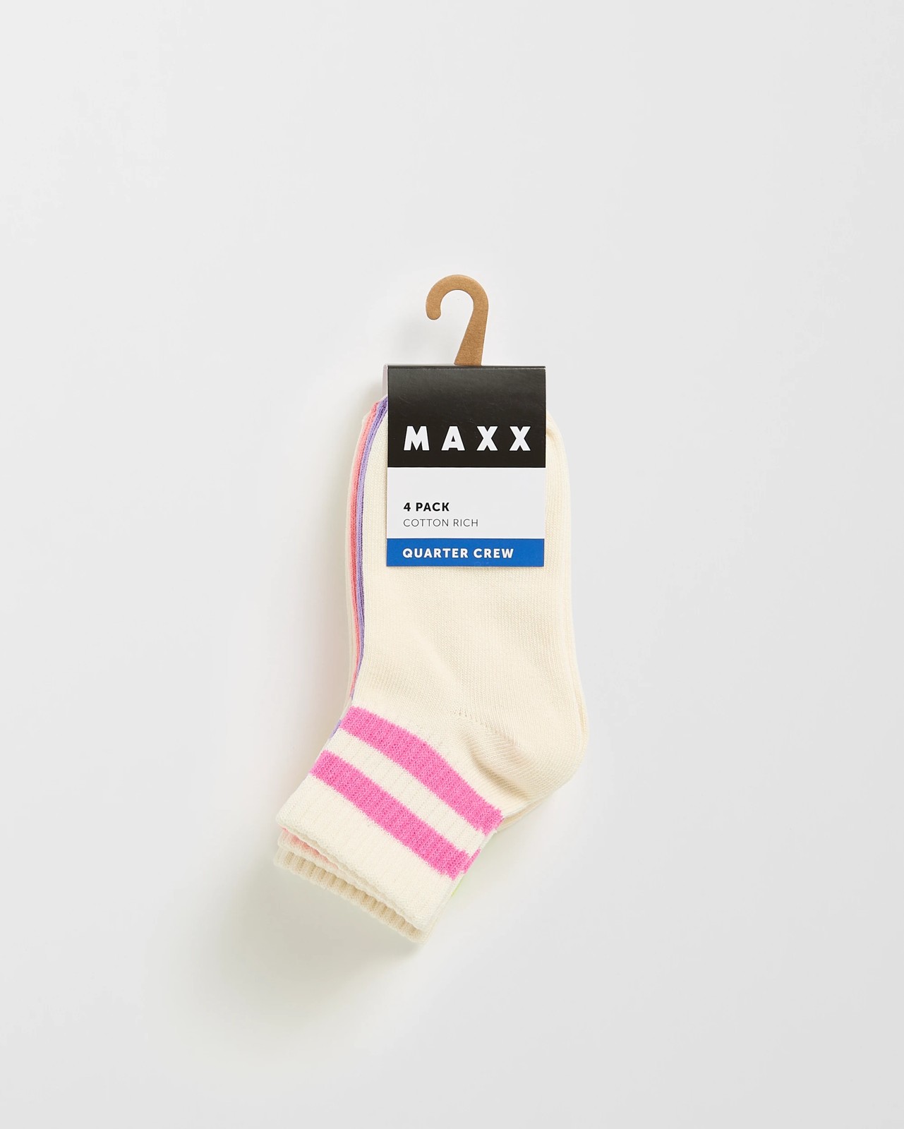 Maxx Australian Cotton Blend 4 Pack Girls Quarter Crew Socks 3 of 3