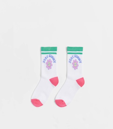 Novelty Kids Ribbed Crew Socks 1 Pack - White Daisy Sunny