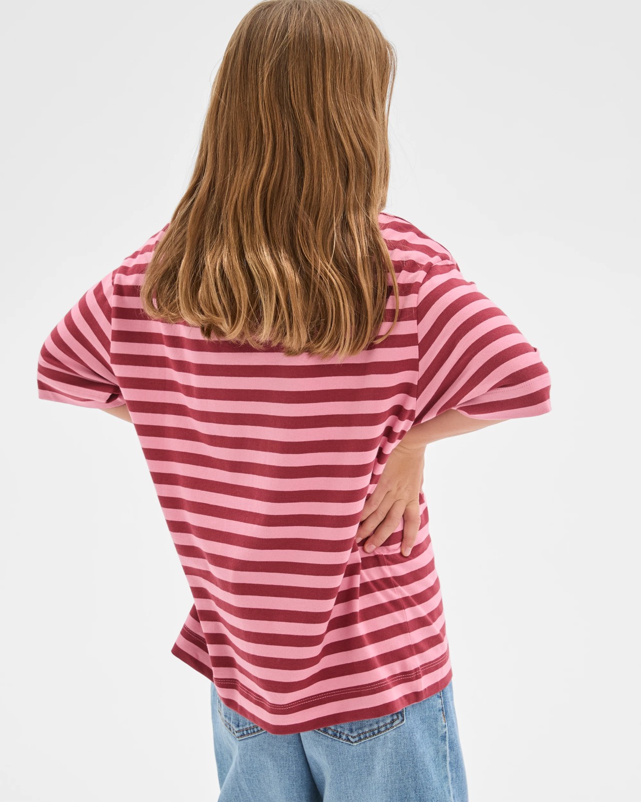 Australian Cotton Oversized T-Shirt - Pink Burgundy Stripe 4 of 6