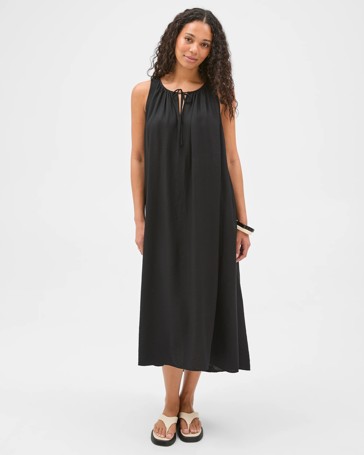 Resort Sleeveless Gathered Neck Midi Dress
