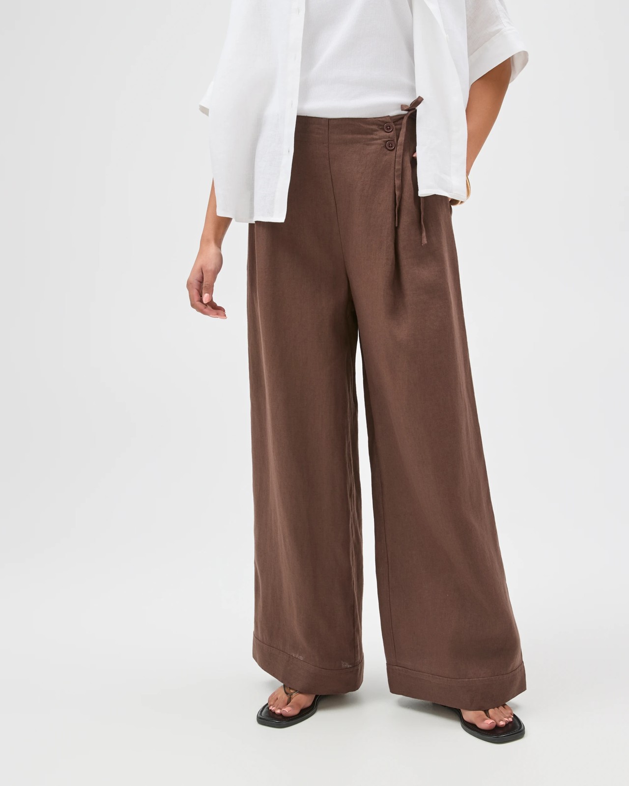 European Linen Wrap Pants - Coffee Bean 3 of 6