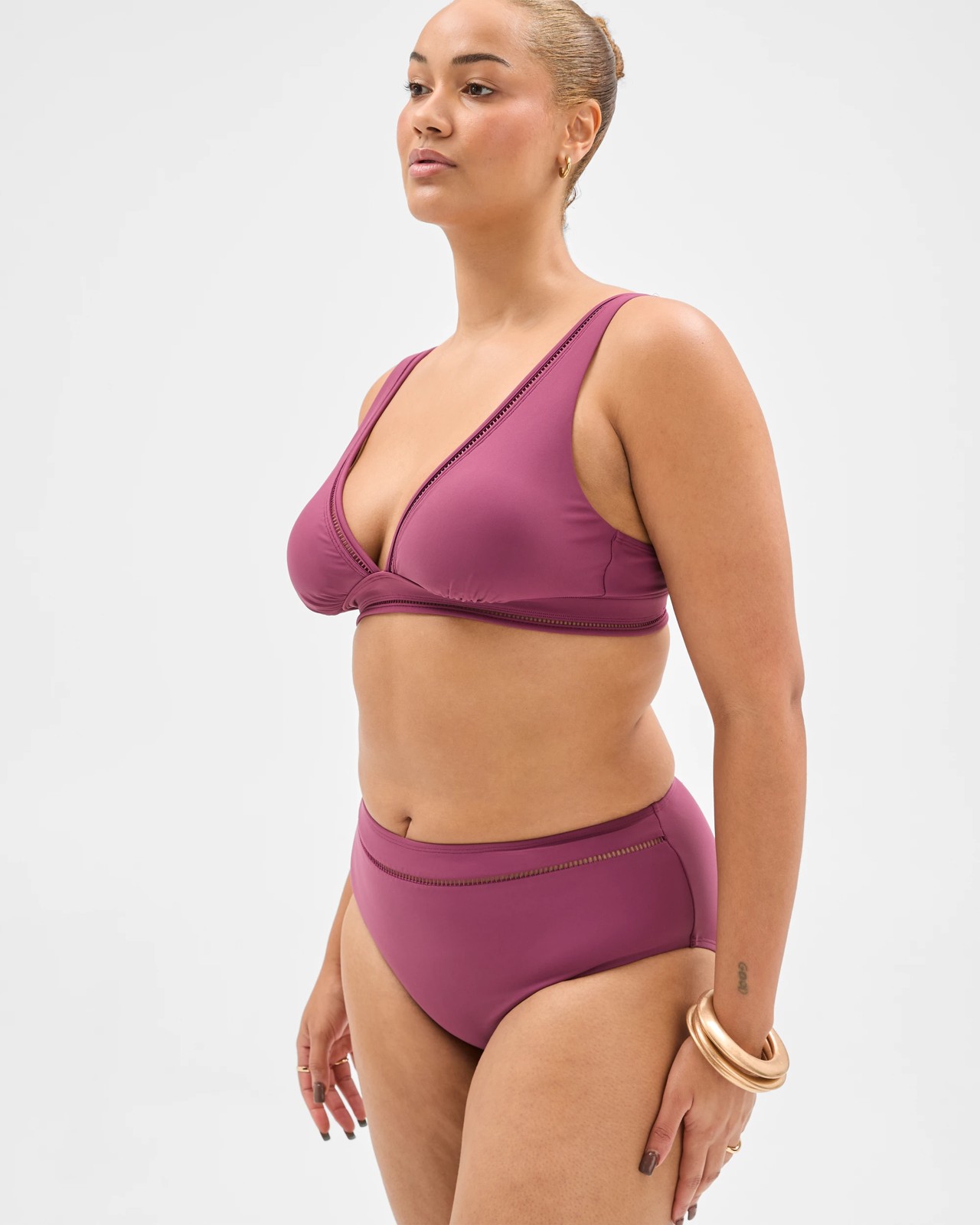 Shape Your Body Resort Ladder Trim High Waisted Matte Micro Swim Bikini Bottoms - Fig 4 of 6