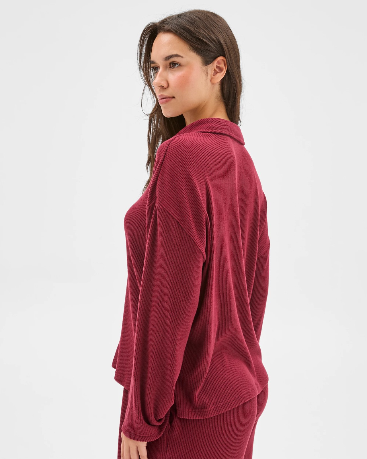 Cosy Rib Notch Collar Top - Burgundy 5 of 6
