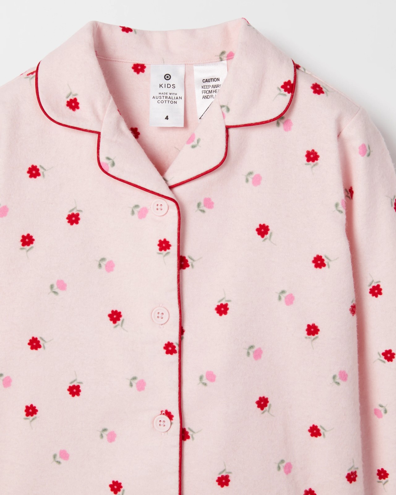 Australian Cotton Younger Girls Flannel Pyjama Set - Floral 6 of 6