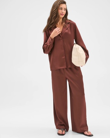 Petites Long Sleeve Satin Shirt
