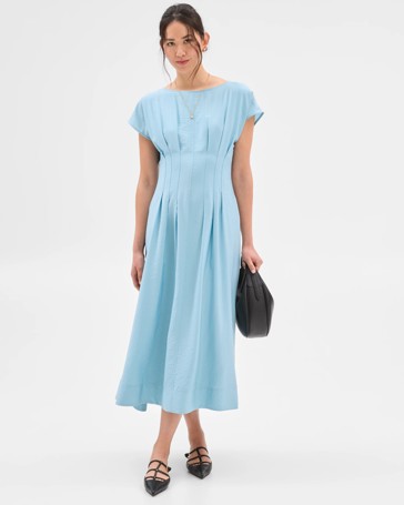 Sleeveless Pintuck Waist Midi Dress