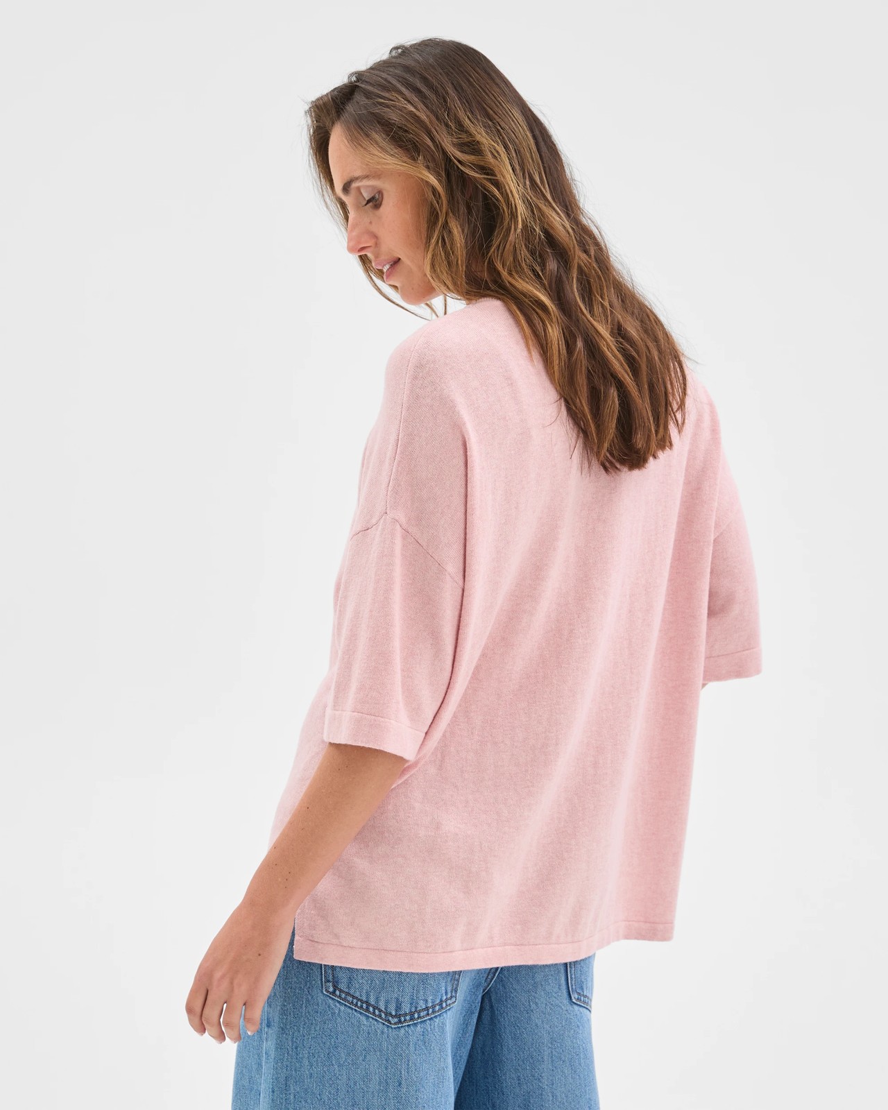 Australian Cotton Blend Oversized Crew Neck T-Shirt - Soft Blush 5 of 5