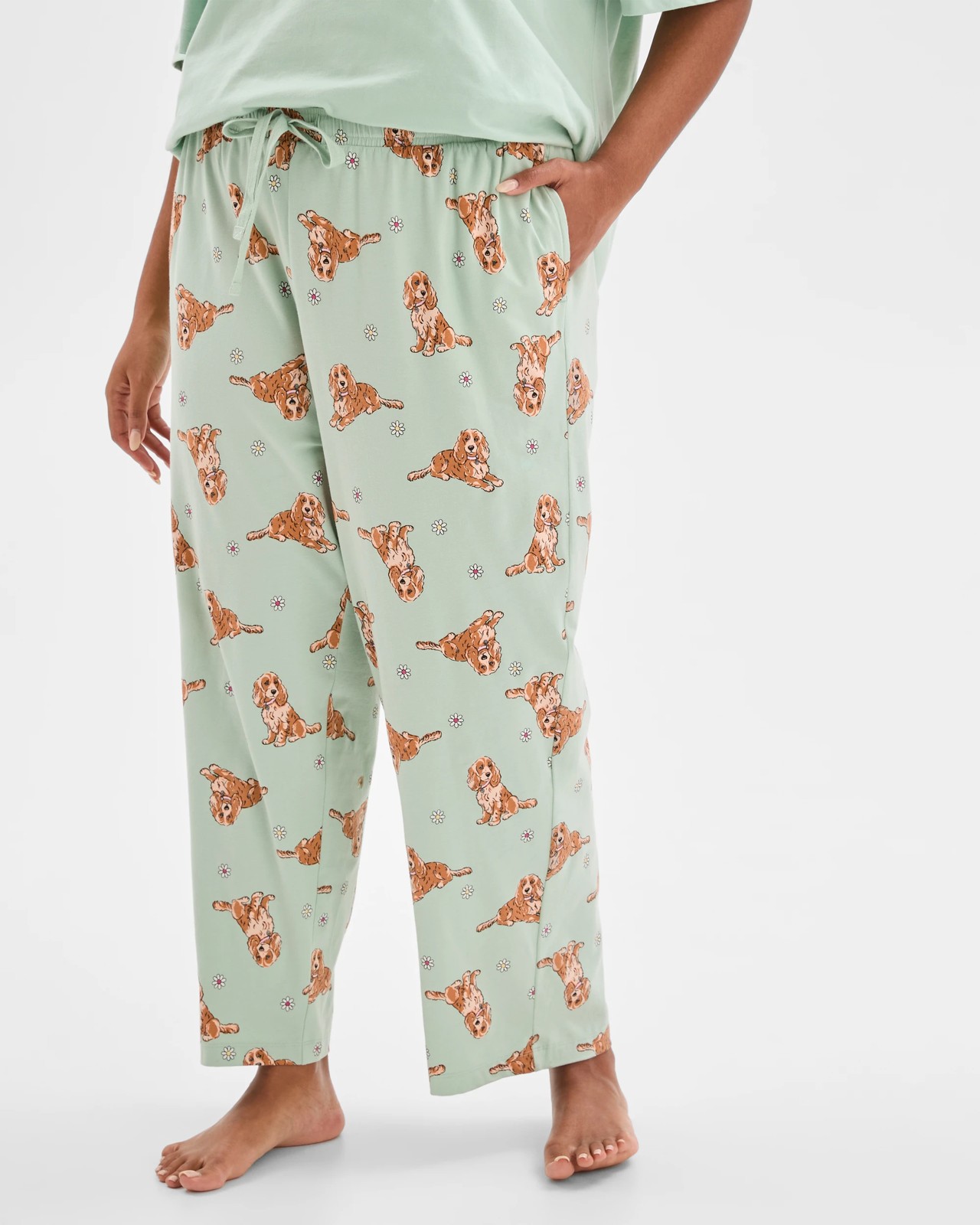 Plus Size Australian Cotton 7/8 Length Jersey Pyjama Set - Dog Green 3 of 6