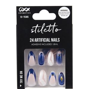 OXX Cosmetics 24 Pack Artificial Nails with Adhesive - Stiletto Shape, Midnight Stars