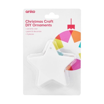 3 Piece Christmas Craft DIY Ornaments, Ceramic Star - Anko