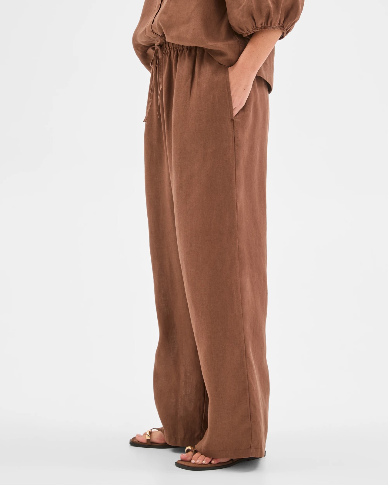European Linen Wide Leg Pants - Warm Brown 5 of 6