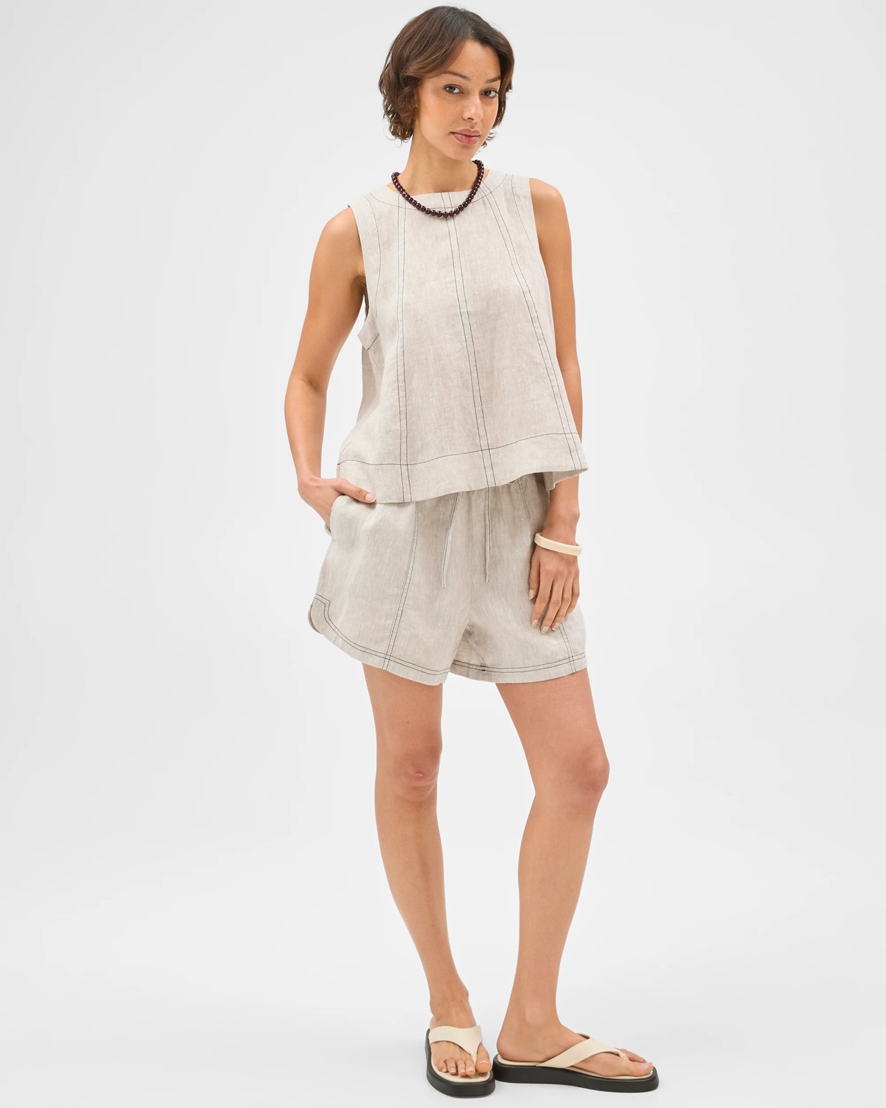 European Linen Swing Tank Top - Flax Xdye Contrast 2 of 5