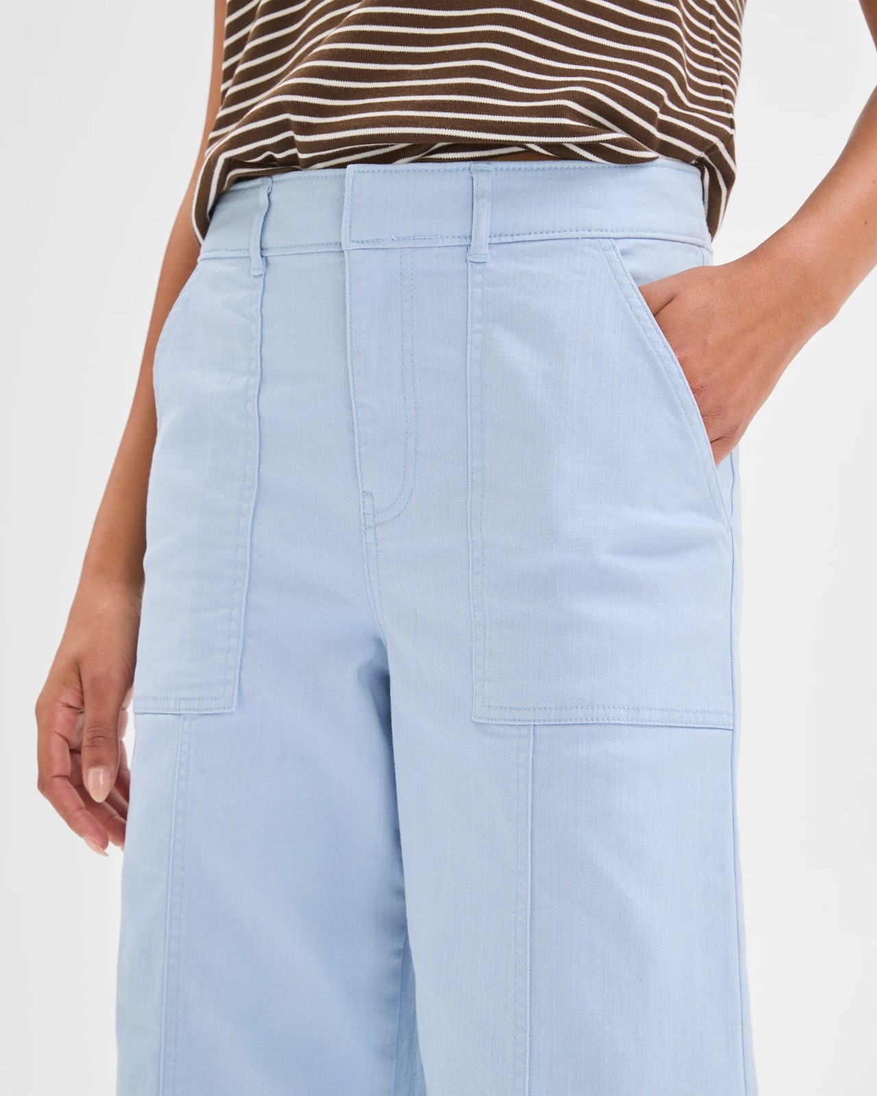 Australian Cotton Blend Stretch Twill Wide Leg Pants - Sky Blue 5 of 6