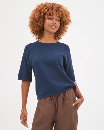 Petites Australian Cotton Blend Drop Shoulder Boxy Knit Top