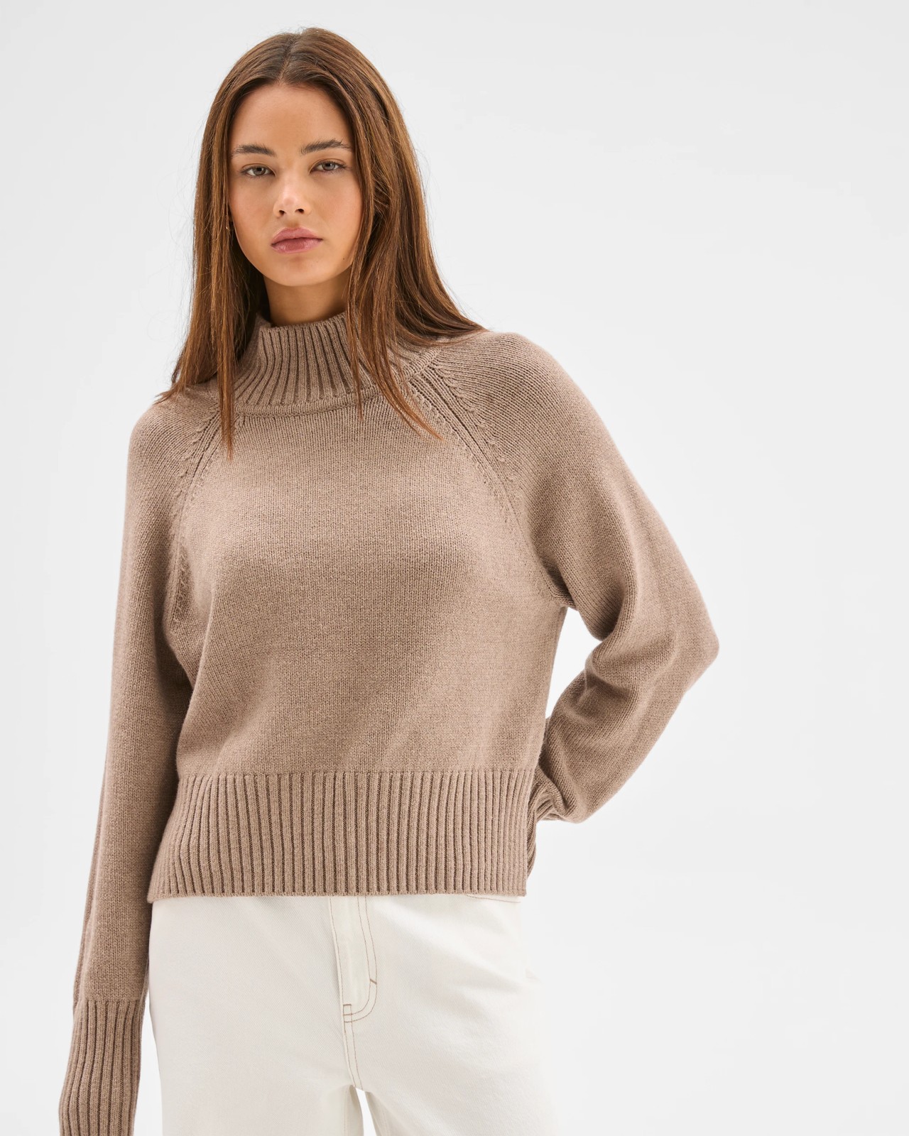 Lily Loves Australian Cotton Blend High Neck Knit Jumper - Cocoa Marle 3 of 6