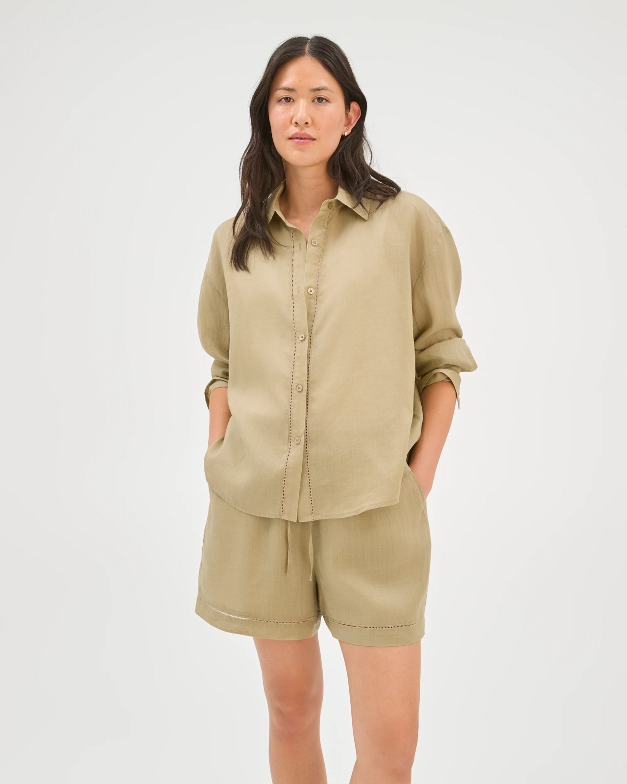 Long Sleeve Trim Detail Shirt - Crushed Leaf 4 of 5