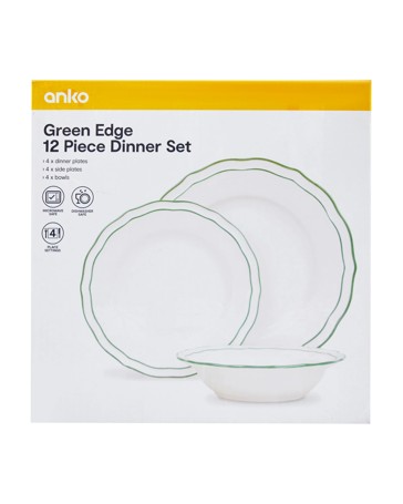 Anko Green Edge 12 Piece Dinner Set