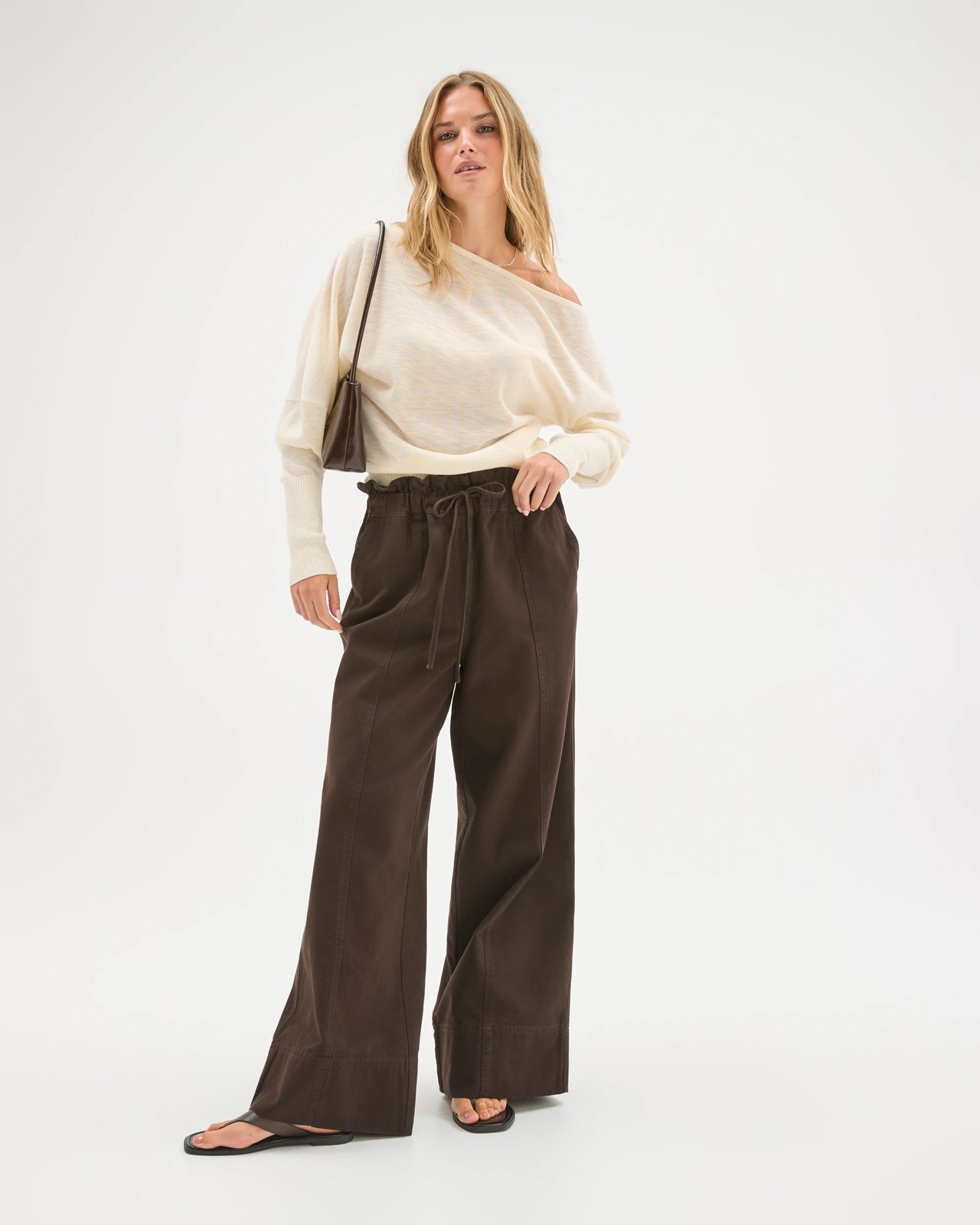 Lily Loves Slub Off Shoulder Knit Top - Pale Oat 2 of 6