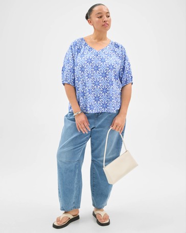 Plus Size Gathered V-Neck Blouse