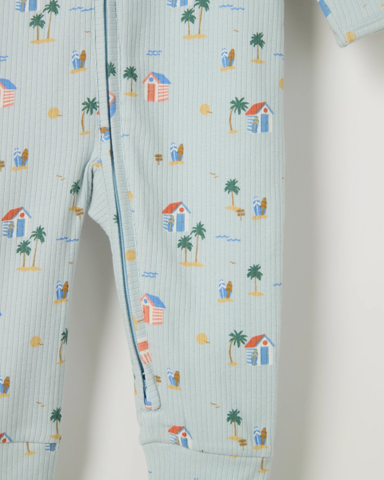 Baby Organic Cotton Rib Zip Footless Coverall - Blue Beach Huts 3 of 3