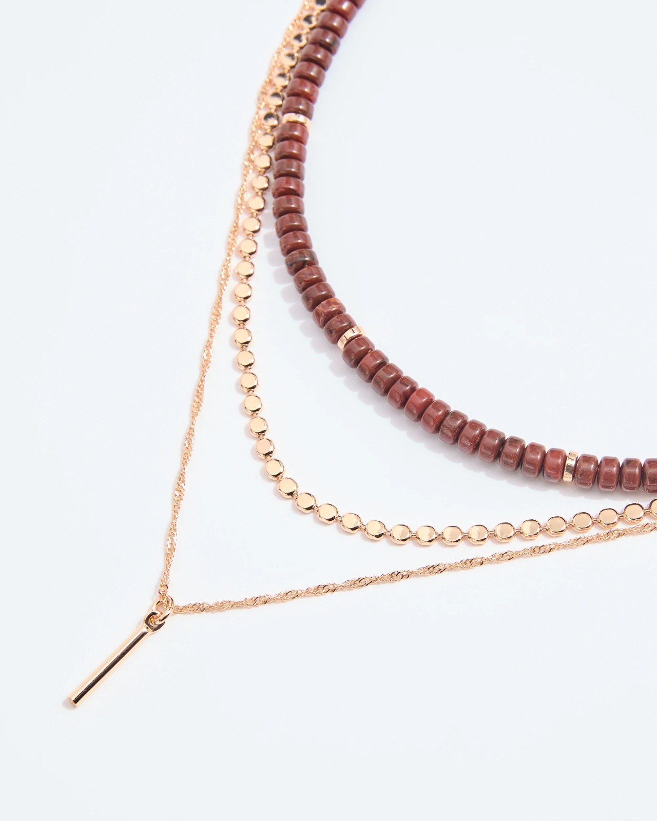 Layered Bead and Chain Necklace Set - Chocolate 2 of 2