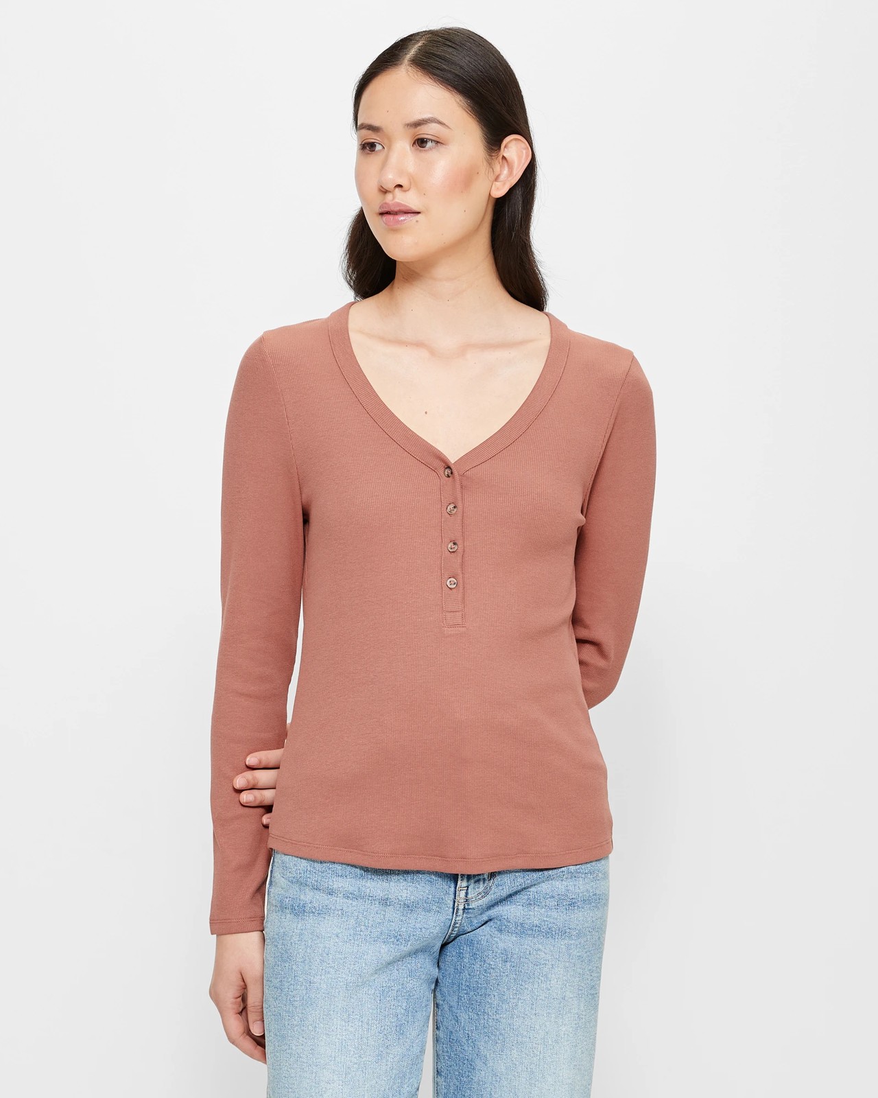 Cotton Rich Ribbed Henley Top