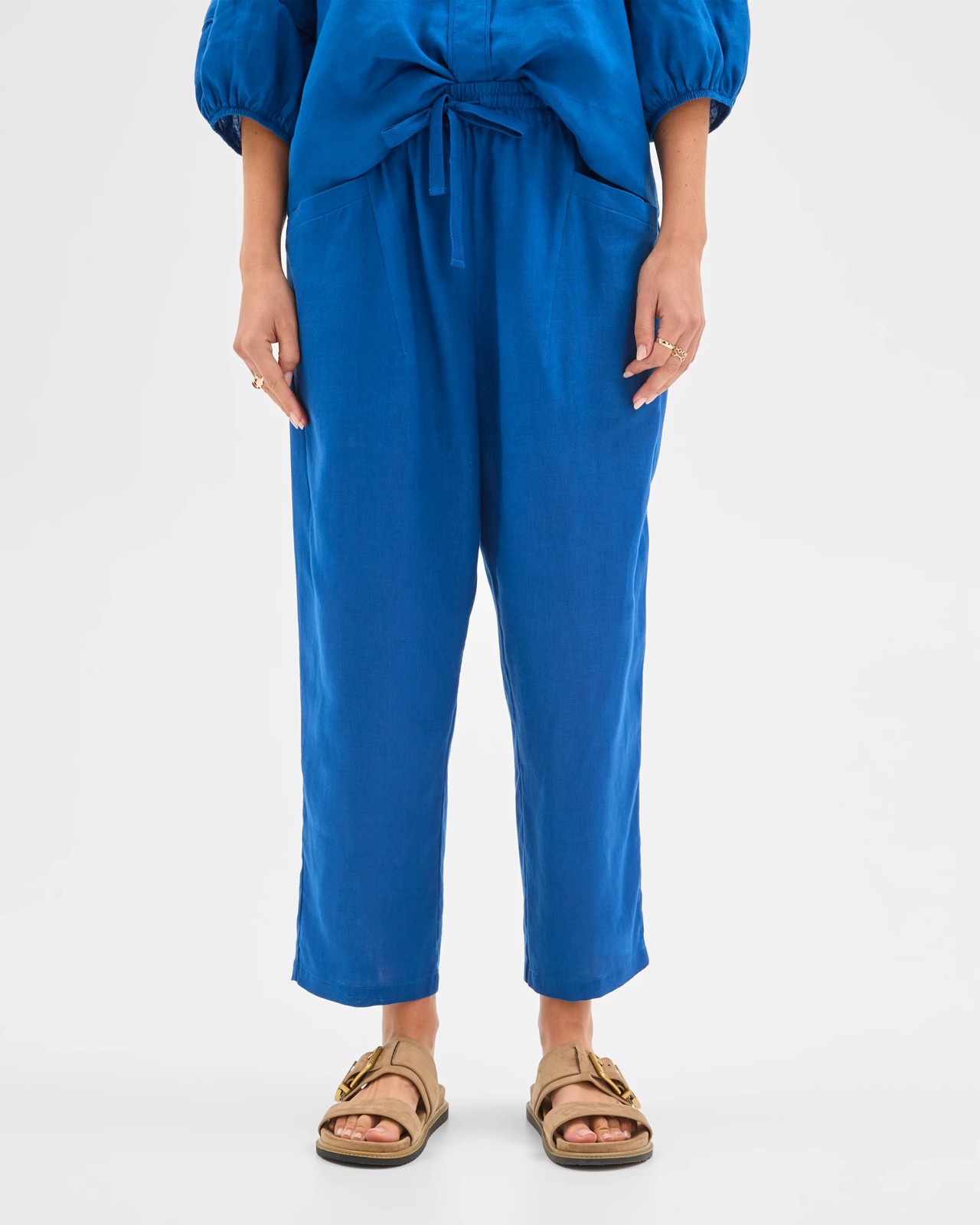 European Linen Tapered Pants - Deep Ocean 3 of 5