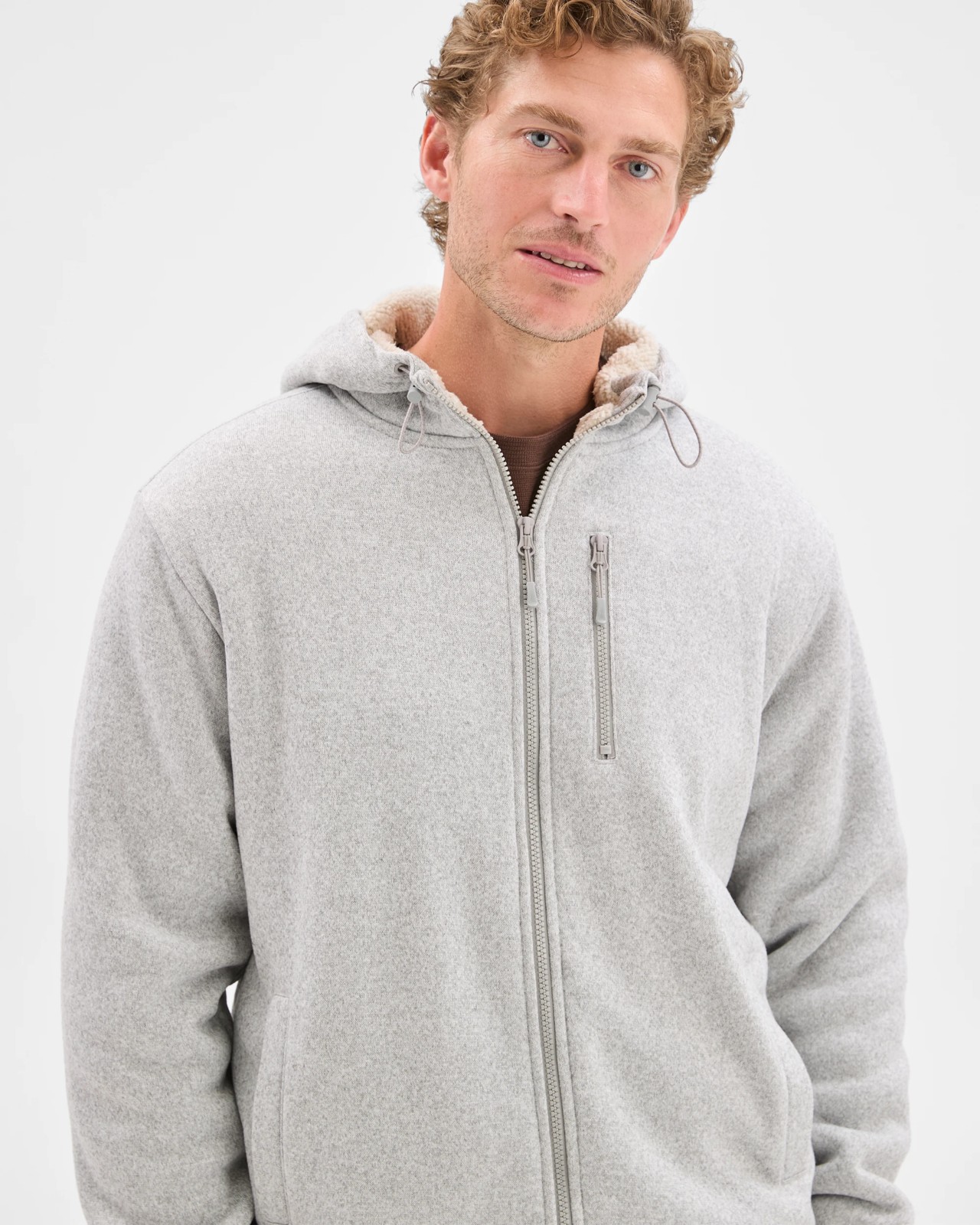 Teddy Lined Zip Through Fleece Hoodie - Grey Marle 3 of 5