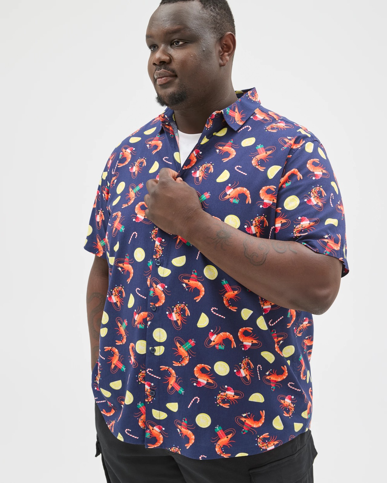 Plus Size Short Sleeve Christmas Prawn All Over Print Shirt 6 of 6