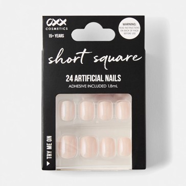24 Pack Artificial Nails with Adhesive, Short Square Shape, Pearl Glazed - OXX Cosmetics