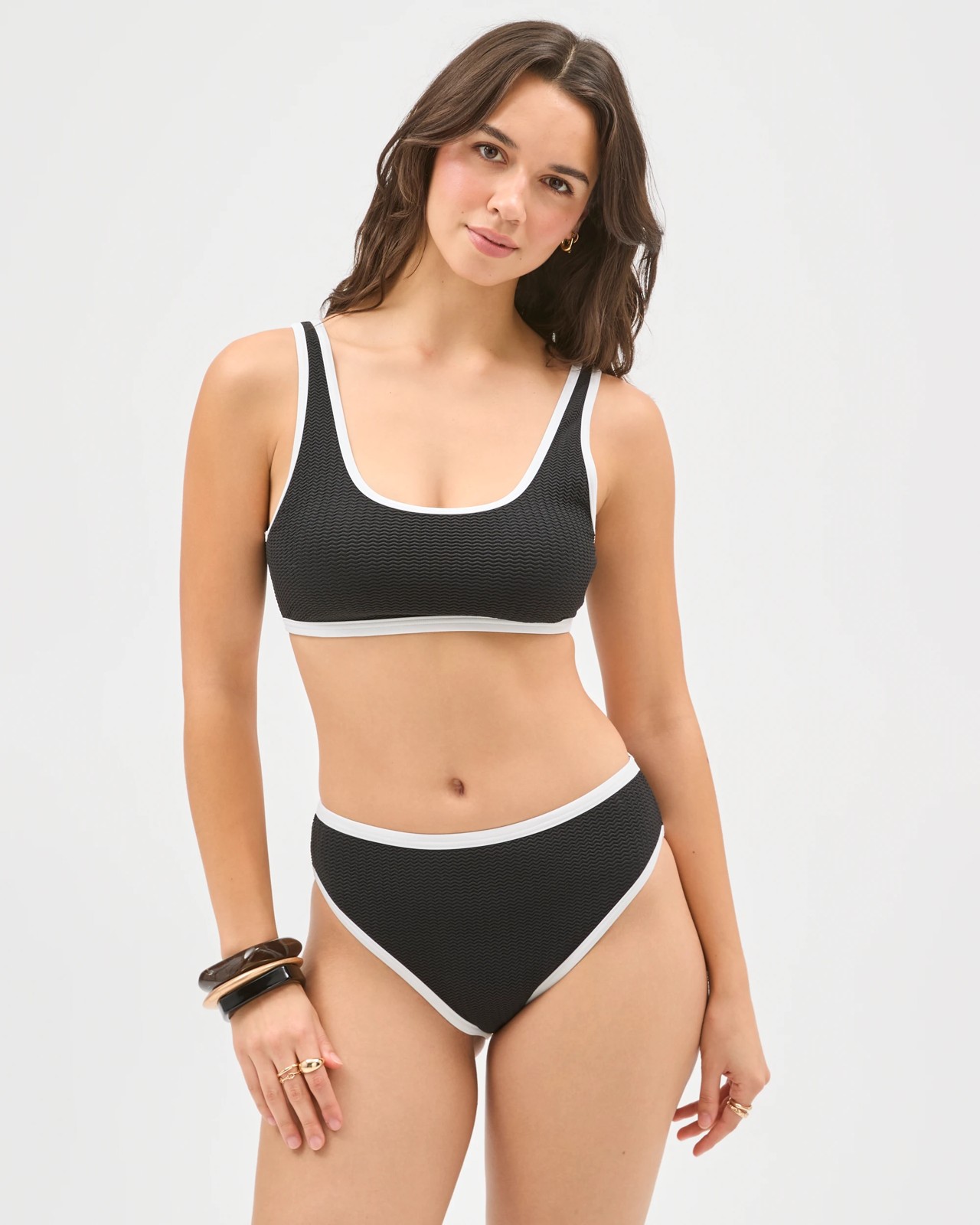 Scoop Neck Crinkle Bikini Top - Black 2 of 5