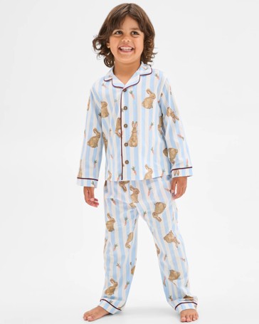 Family Matching Australian Cotton Easter Younger Kids Pyjama Set - Bunny Stripe
