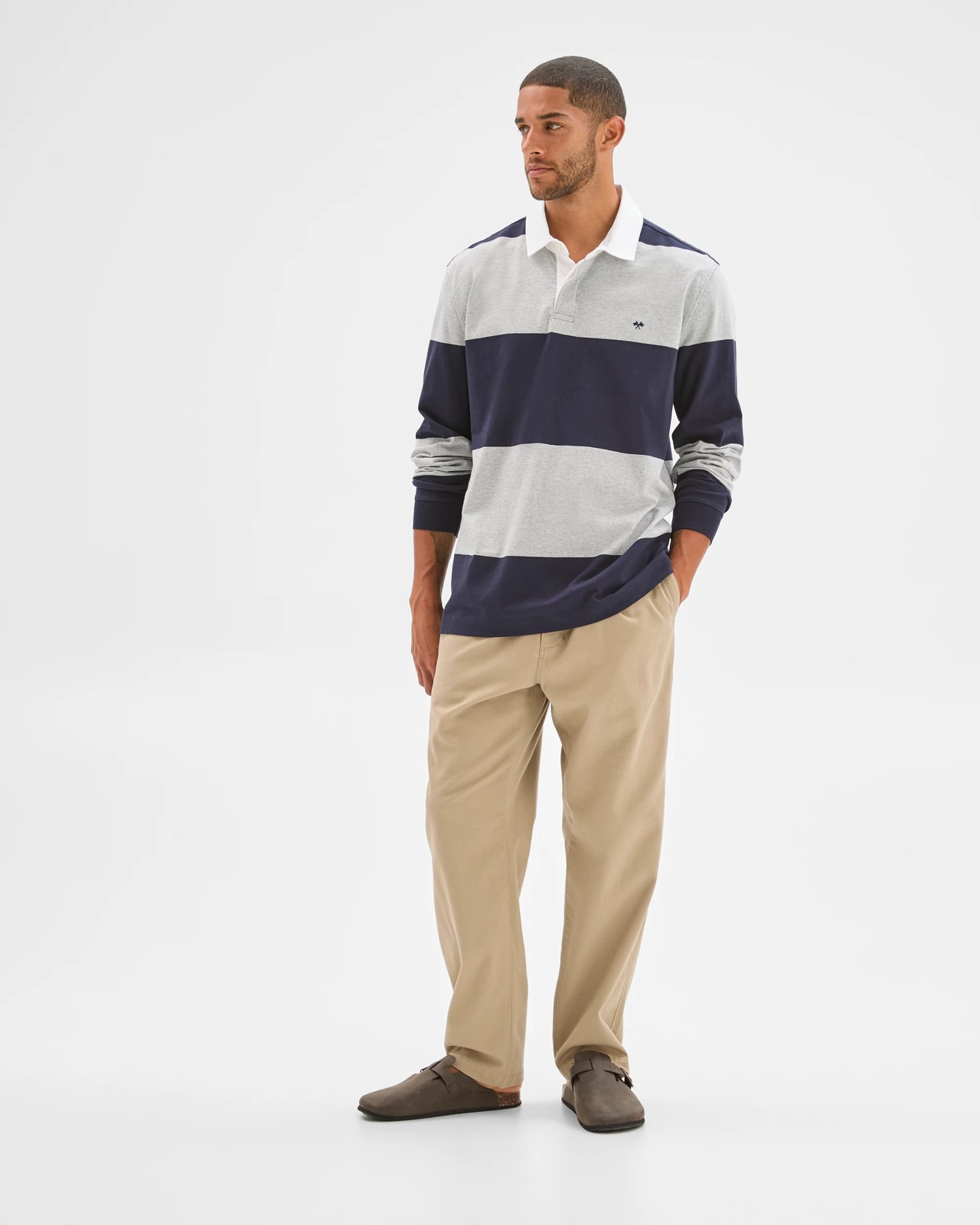 Australian Cotton Blend Long Sleeve Rugby Polo Top - Grey Marle 3 of 5