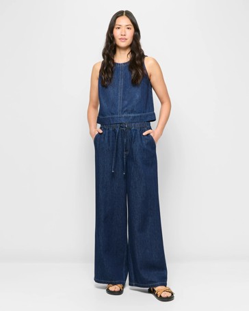 Wide Leg Pull On Denim Jeans